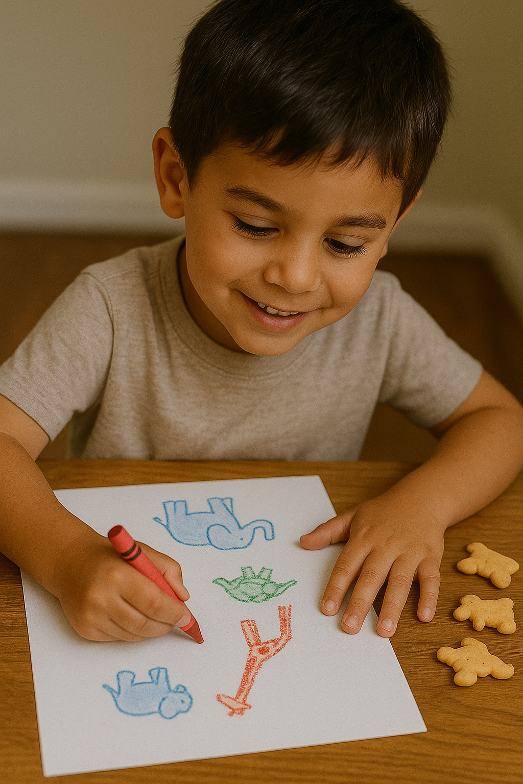 child drawing with crayons